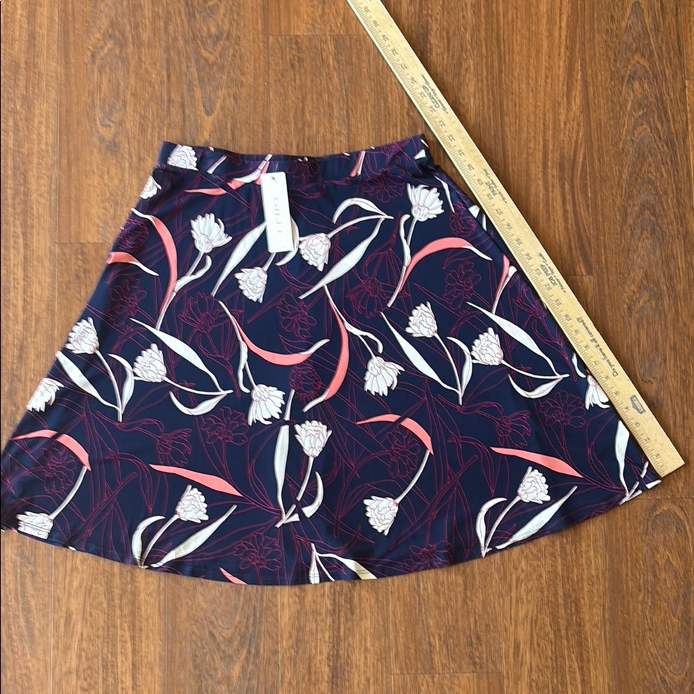 Gilli Floral A-Line Skirt - Dark Blue and White